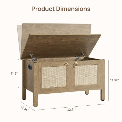SICOTAS Rattan Storage Bench Boho Lidded Chest with Safety Hinges - Carbon Cherry, 1 Piece