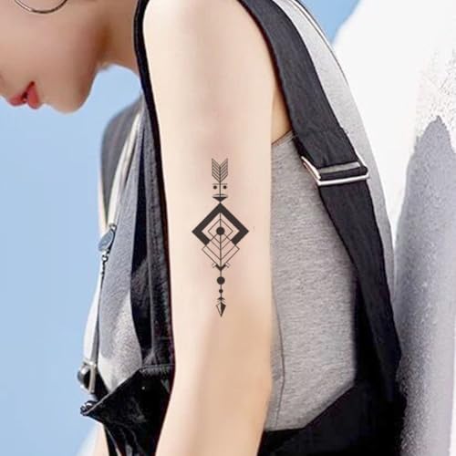 8 Sheets Arm Temporary Tattoos Arrow Heartbeat Moon Sun Square Triangle Totem Symbol