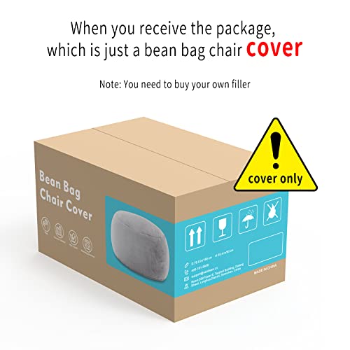 5ft Snow Grey Bean Bag Chair Cover for Adults - Lazy Sofa Bed Slipcover