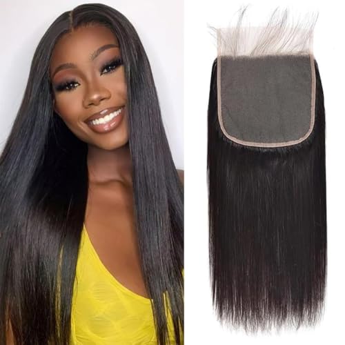 7x7 HD Transparent Lace Closure 12 Inch Brazilian Virgin Human Hair - Straight, Pre Plucked with Baby Hair