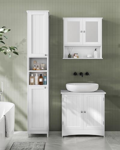 VASAGLE Tall Storage Cabinet with Lights, Slim 11.8x11.8x66.9 in Cloud White - Adjustable Shelves & Door-Activated Lighting