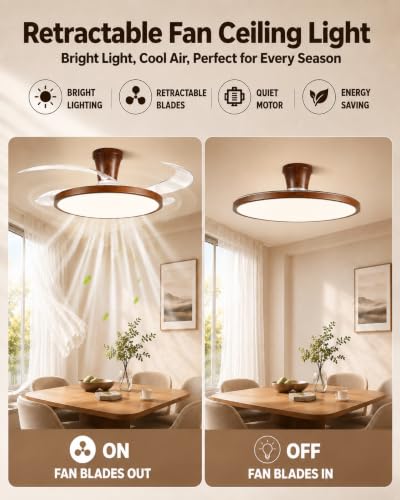 PixMove 42-Inch Retractable Ceiling Fan with Lights, Remote, 3-Color Temp, 6-Speed Silent Motor