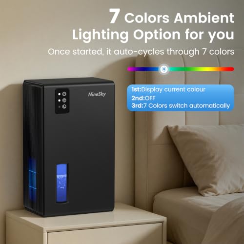 NineSky Black 1000 Sq.Ft Dehumidifier with 95oz Water Tank, Quiet & Smart Auto Shut-Off