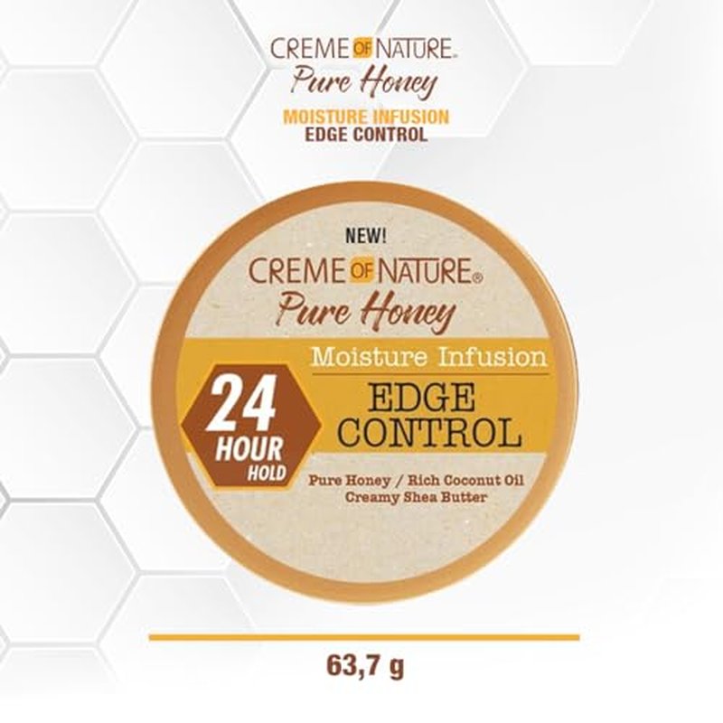 Creme of Nature Pure Honey Moisture Infusion Edge Control, 24-Hour Hold for Sleek Styles, Non-Flaking, Non-Greasy Formula with Coconut Oil & Shea Butter, 2.25 oz