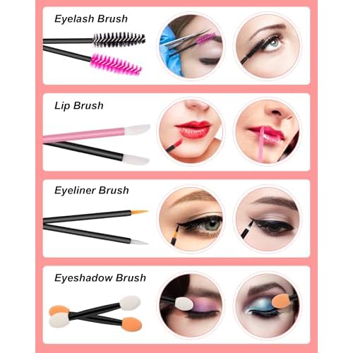 Disposable Makeup Applicators Kit, Includes Disposable Mascara Wands Eyeliner Brushes Eyeshadow Lip Applicators with Organizer Box Powder Puffs Mixing Palette Makeup Tools 11.0 * 7.8 * 3.10