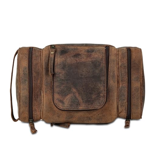 KomalC Extra-Large Leather Toiletry Bag for Men & Women ? Luxury Travel Dopp Kit with Multi-Compartment Storage, Waterproof Lining & Premium YKK Zippers ? Unisex Toiletry & Cosmetic Organizer