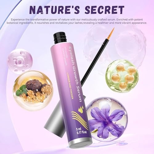Eyelash Growth Serum with Gentle Formula for Longer, Thicker, Voluminous Lashes - Safe for Sensitive Eyes, Vegan, Natural & Cruelty-Free (5ml)