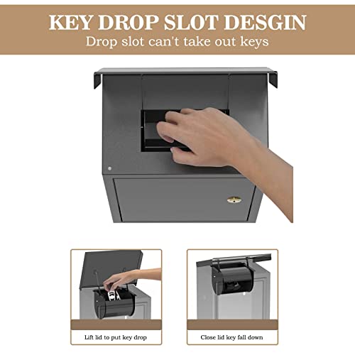 Black Key Drop Box Wall Mount Waterproof Security Storage Box - Heavy Duty, 6.5 x 14.5 x 9.7 Inches