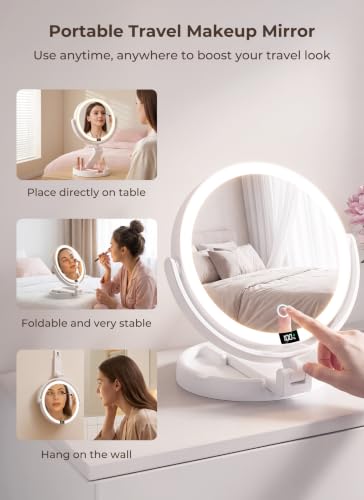 Brightown Travel Lighted Makeup Mirror 1X 10X Magnification with 3 Light Modes - White