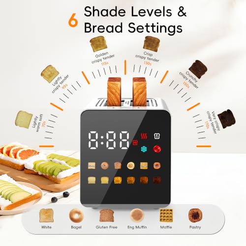 WUNLY Platinum Smart Touchscreen 2-Slice Toaster with Wide Slots & Memory