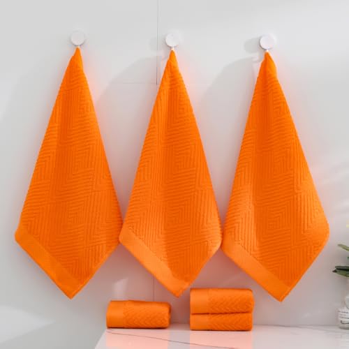 Orange Super Soft Cotton Washcloths 13x13 Inch - Set of 6 Bathroom & Kitchen Towels