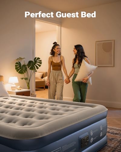 Black-Gray Queen Air Mattress with Built-In Pump, 18-Inch High, 750lb Support