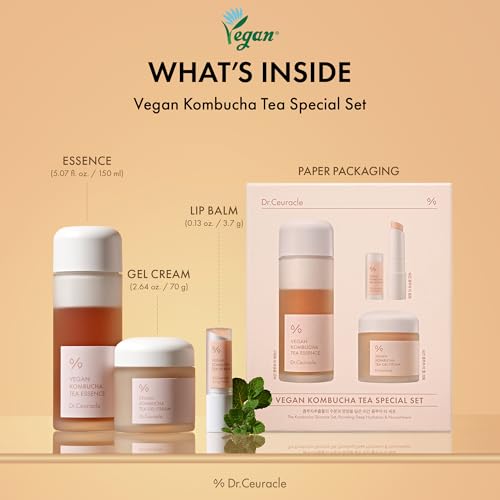Dr.Ceuracle Vegan Kombucha Tea Essence and Gel Cream - Korean Skincare Gift Set for Holiday (Special Set)