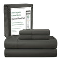 Queen Organic Cotton Bed Sheets Set with Deep Pockets - Charcoal, 15"