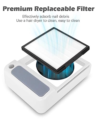 Nail Dust Collector Low Noise with Lamp - White - Powerful Nail Vacuum Suction Fan