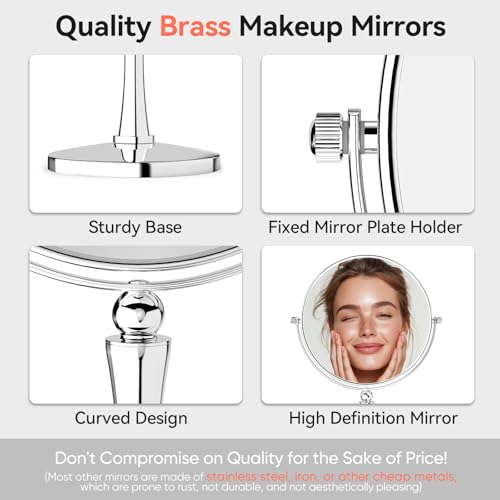 8-Inch Dual-Sided Makeup Mirror with 20X Magnification, 360° Rotation, Chrome Finish