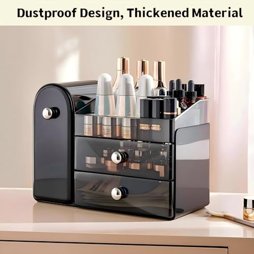 RONGZHIERK Makeup Organizer for Vanity with Brush Holder (Black) – Large Cosmetic Storage