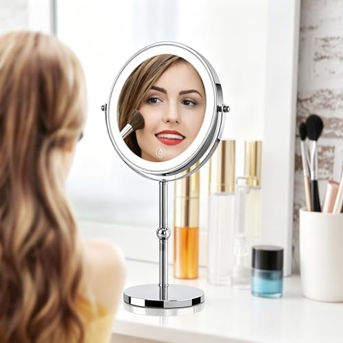Rechargeable Double-Sided LED Makeup Mirror with 10X Magnification & Adjustable Brightness