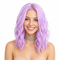 eNilecor Purple Wigs for Women Short Wavy Bob 14 Inch Middle Part Synthetic Lilac Neon Wig for Cosplay & Party - Lavender Purple