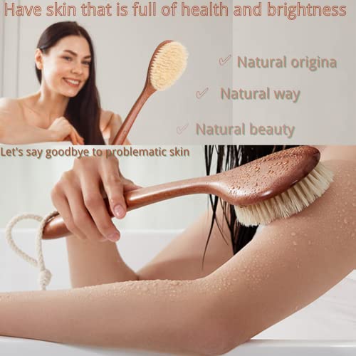 Dry Body Brush with Long Wooden Handle for Exfoliation & Back Scrubbing - Natural Boar Bristles
