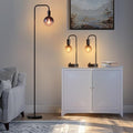 Industrial Lamp Set 3 Piece - Floor & Dimmable Table Lamps with Gradient Black Globe Bulb - Modern Home Decor - Variation of Lamp Set