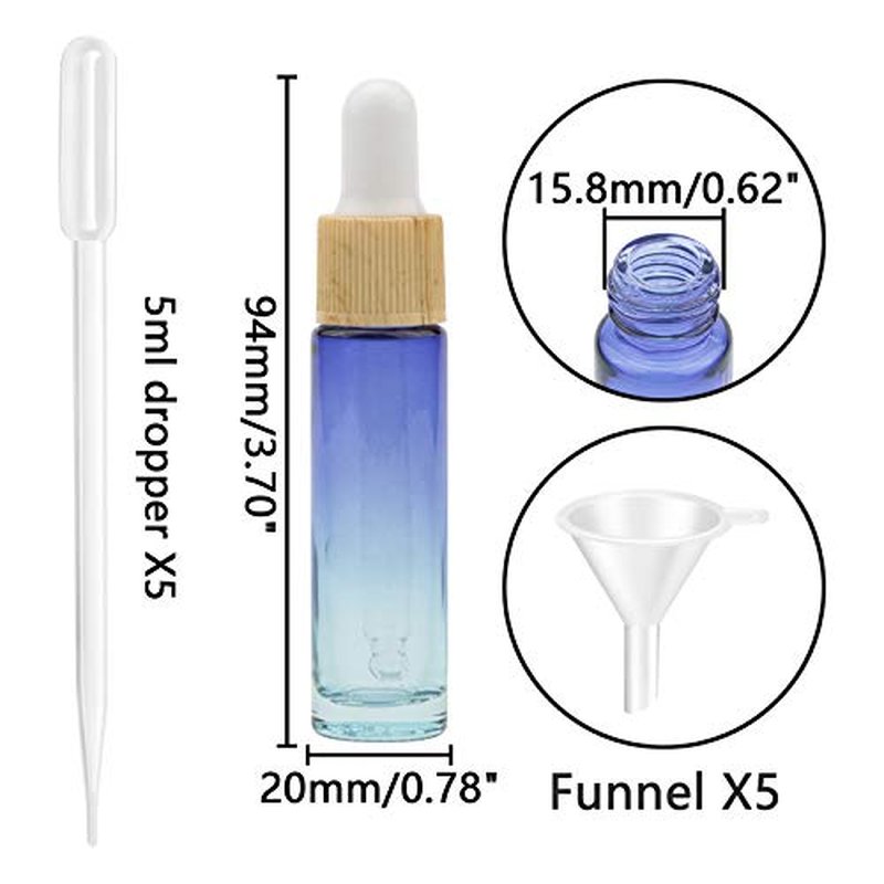 Kesell 10 Pack 10ml Small Glass Dropper Bottle Blue Gradient Color Glass Bottles with Eye Dropper for Travel Mini Sample Containers with 5 Funnels and 5 Plastic Droppers for Essential Oils,Perfume