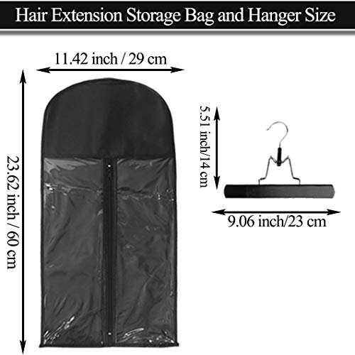 23.6 Inch Hair Extension Storage Bag with Hanger - Waterproof Dustproof Portable Organizer - Black