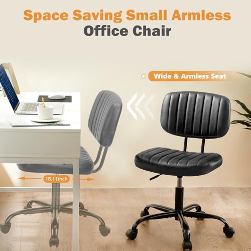 Sweetcrispy Small Office Desk Chair with Lumbar Support - Dark Black