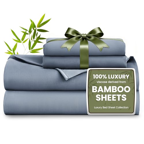 King Size Bamboo Rayon Sheet Set - Bluish Grey, Deep Pocket, Cooling & Soft
