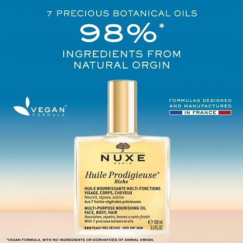 NUXE Huile Prodigieuse Riche Nourishing Oil (3.3 Fl Oz) & R?ve de Th? Aluminum-Free Deodorant (1.6 Fl Oz), Skincare Duo for Intense Hydration & 24-Hour Freshness