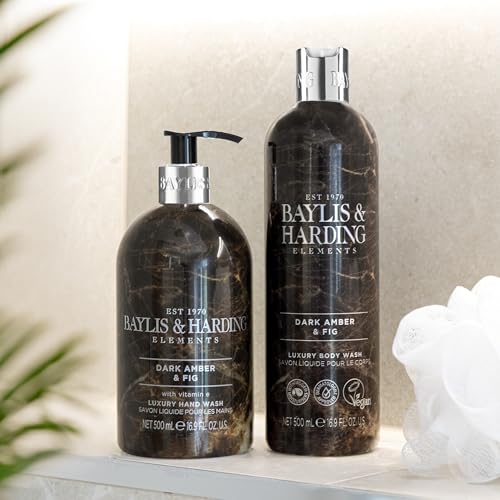 Baylis & Harding Dark Amber & Fig Hand Soap with Dispenser 16.9oz - Luxurious Moisturizing Liquid Hand Wash
