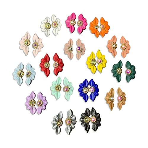 Set 32PCs 3D Sweet Season Poinettia (5 Petals) Flower Nail Art Charms Handmade by Acrylic Powder Design Acrylic Nail Art for Women Girls (Full16 Colors-32Pcs)