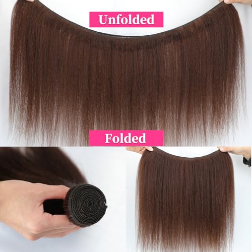 Fopeela 20 Inch #4 Kinky Straight Human Hair Bundles, 12A Brazilian Virgin Remy, Chocolate Brown