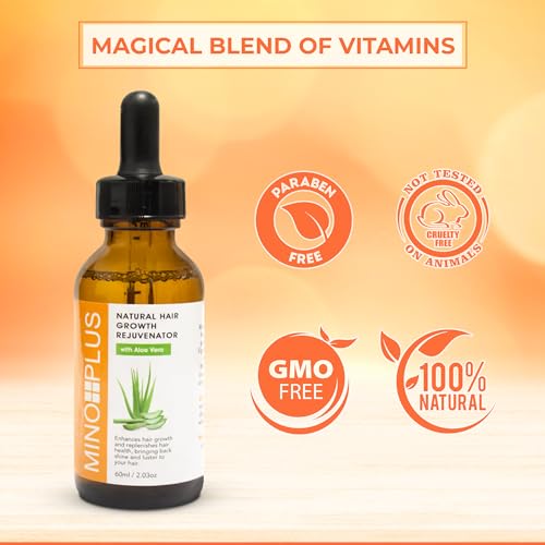 Natural Hair Growth Serum with Aloe Vera - 60ml / 2fl oz - Pack of 2 for Thicker, Stronger Hair