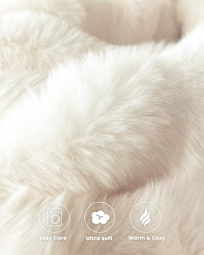 Cream White Twin Faux Fur Throw Blanket 60x80 Inches Cozy Plush Bubble Style
