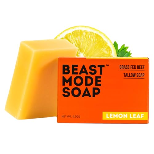 Beast Mode Soap for Men, Lemon Leaf, Single Bar ? Natural Grass-Fed Tallow Bar Soap, Fresh Scent, Handcrafted, Non-Toxic
