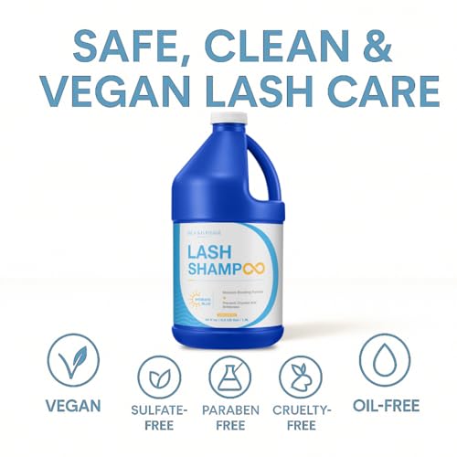 ISLA & FONTANE Lash Shampoo ? Hydrate Blue 64 fl oz | Moisturizing Lash Foam Cleanser for Extensions | Silk Protein & Hyaluronic Acid | Oil-Free Lash Bath | Lash Shampoo Bulk for Salon Use & Home Use