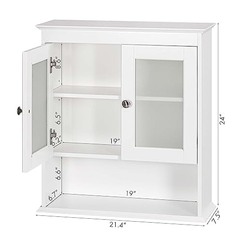 Spirich White Bathroom Wall Cabinet with Frosted Glass Doors, Space-Saving Medicine Storage