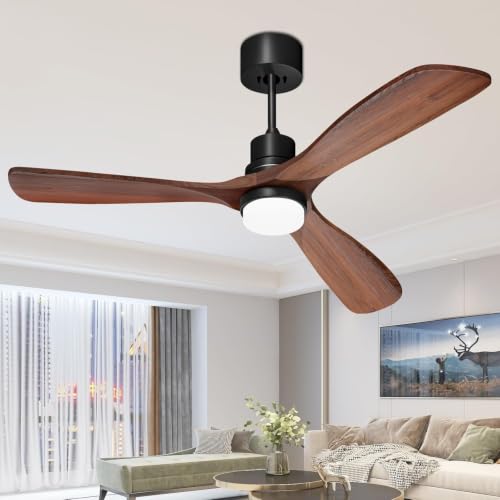Obabala 52-Inch Walnut Ceiling Fan with Lights and Remote - Reversible 3-Blade Indoor/Outdoor
