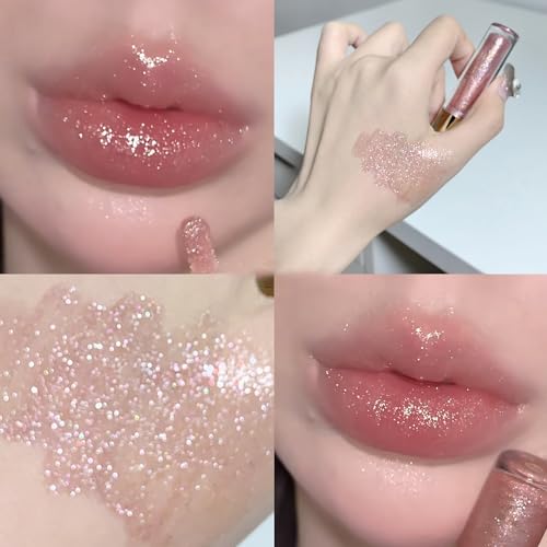 Petansy Shimmery Glitter Moisturizing Lip Gloss Nourishing Lipstick Set 5 Colors Lip Plumper Lip Gloss Hydrating Lip Glow Oil Shiny Glitter Sparkly Glossy Set