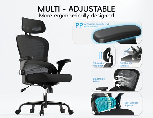 Ergonomic Office Chair with Headrest & Lumbar Support - Black