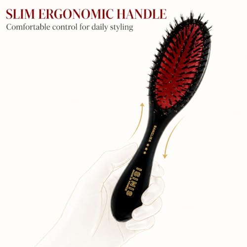 ISINIS Black Root Boar Hair Brush 7 Inches for Styling & Grooming
