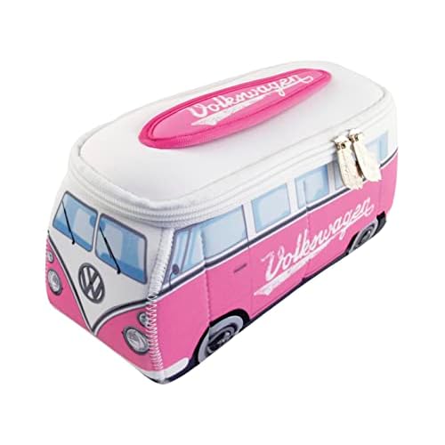 BRISA VW Collection - Volkswagen Neoprene Universal Makeup Cosmetics Toiletry Travel Pharmacy Bag in T1 Bus Design (Pink/Large) (Large (11.8 x 5.5 x 4.7 inches))