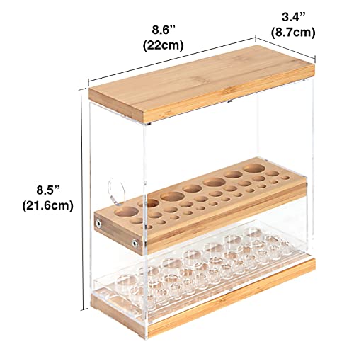 Transparent Acrylic & Bamboo Brush Holder Organizer with Leather Drawer - 31 Holes