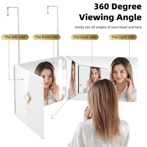 White LED 3-Way Mirror for Back of Head & Hair Braiding with Telescoping Hooks