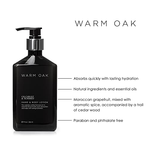 Gilchrist & Soames Warm Oak Hand & Body Lotion 9oz - Natural Essential Oils, All Skin Types, Paraben & Sulfate Free - Pack of 1
