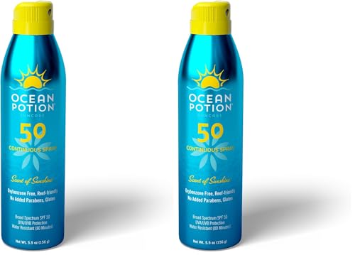 Ocean Potion SPF 50 Body Spray Sunscreen 5.5oz Pack of 2 - Water & Sweat-Resistant, Fragrance-Free, Oxybenzone-Free