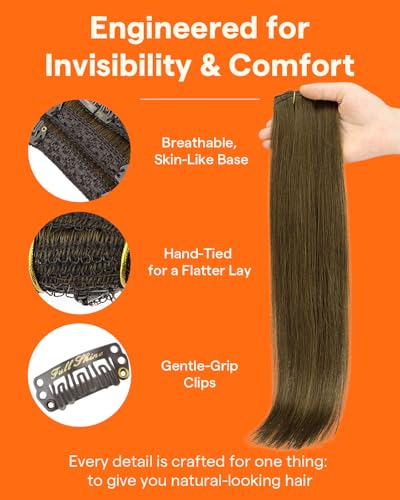 Full Shine Human Hair Clip-In Extensions Brown Lace #4 Medium Brown 10 Inch 60g - Layering & Blending