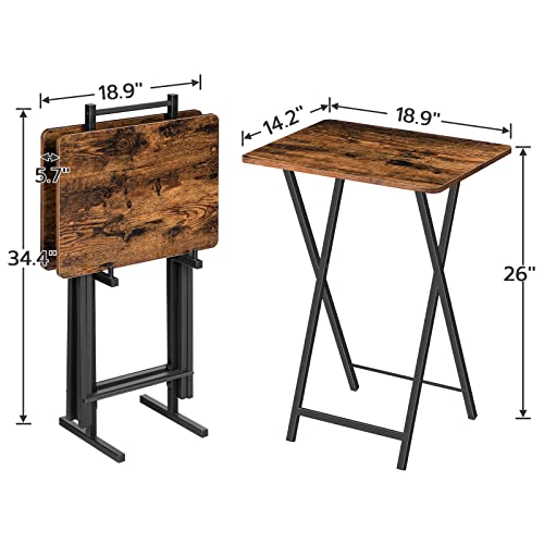 HOOBRO Set of 4 Folding TV Trays with Stand - Retro Style Snack & Laptop Tables