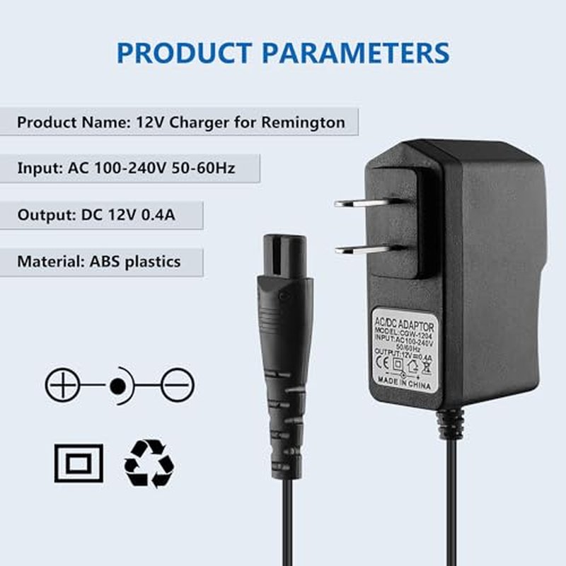 12V for Remington Shaver Charger PA-1204N, Replacement for Remington Shaver F5-5800 F5800 F7800 F5790 F4790 FR750 MS-280 MS-290 MS3-2000 Electric Razor Trimmer Charger Cord
